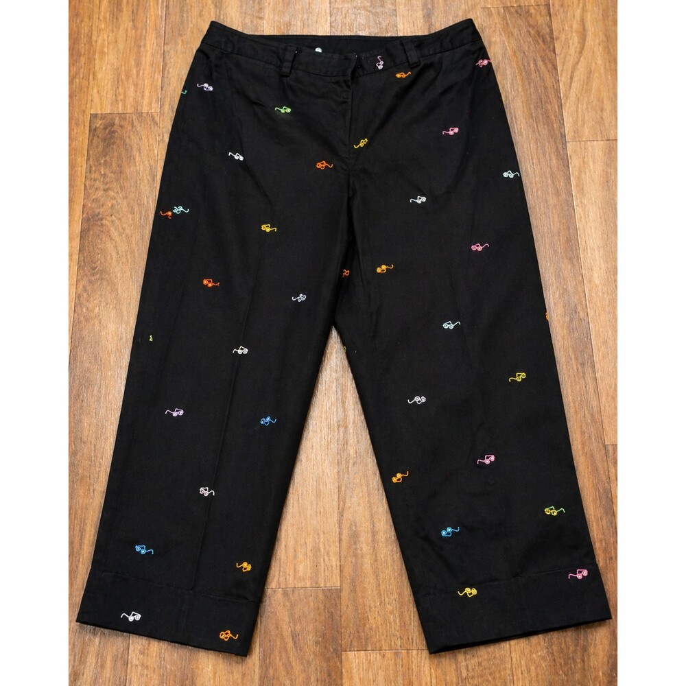 RAFAELLA EMBROIDERED PANTS WOMENS 14 BLACK SUNGLASSES CROP